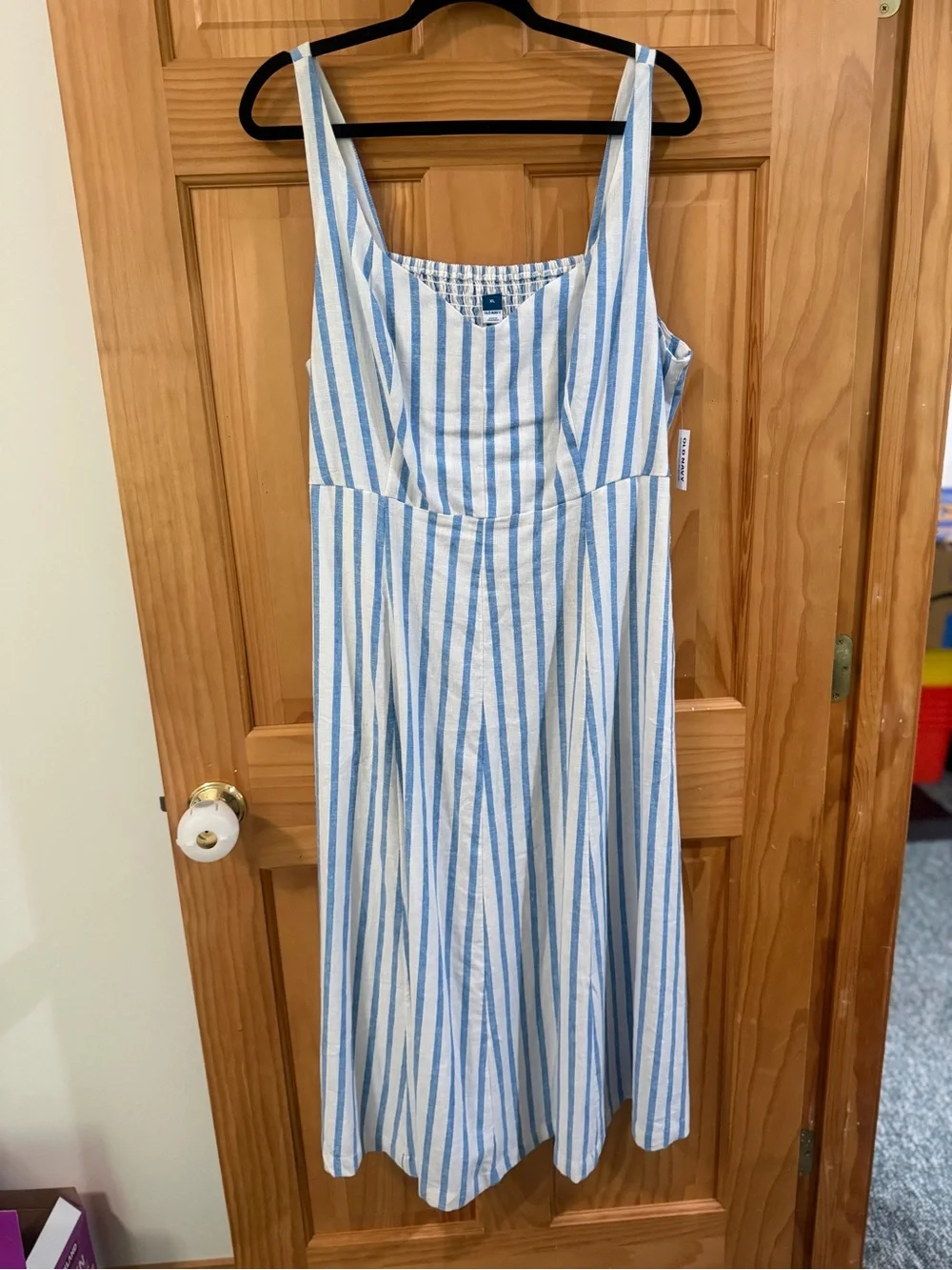 Old Navy Blue and White Vertical Stripe Dress